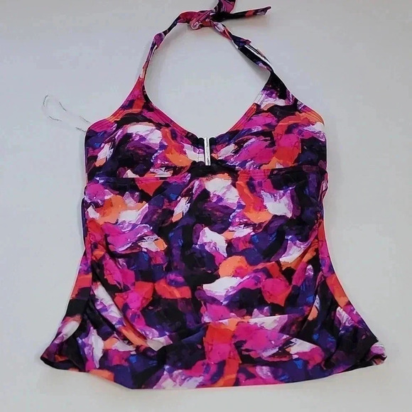 Calvin Klein Women's Graphic Floral Printed Bar Halter Tankini w/ Removable Soft - Picture 2 of 8